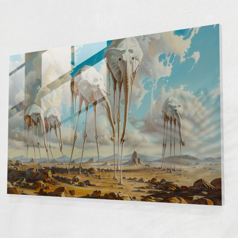 Salvador Dali Floating Elephants Glass Print - Salvador Dali, Surreal, Salvador Dali, Glass Print