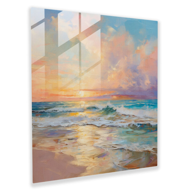 Seascape Glass Print - Impressionist Beach Sunset - Seascape, Modern Art, Home Decoration, Glass Wall Art