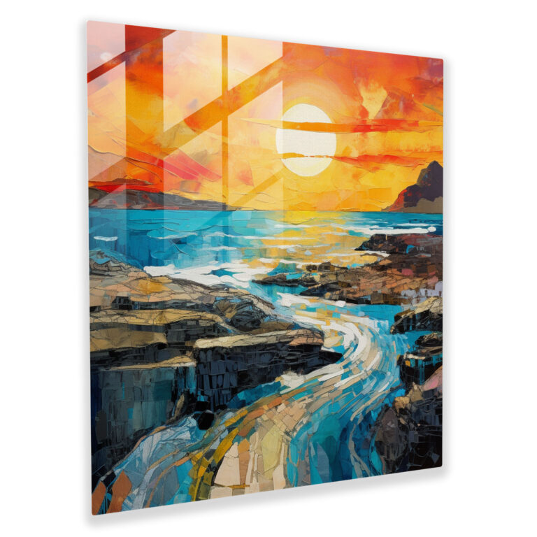 Seascape Glass Print - Contemporary Coastline Sunset - Seascape, Wall Decoration, Vibrant Hues, Glass Wall Art
