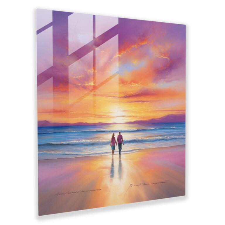 Seascape Glass Print - Romantic Beach Stroll - Seascape, Wall Decoration, Seascape, Romantic