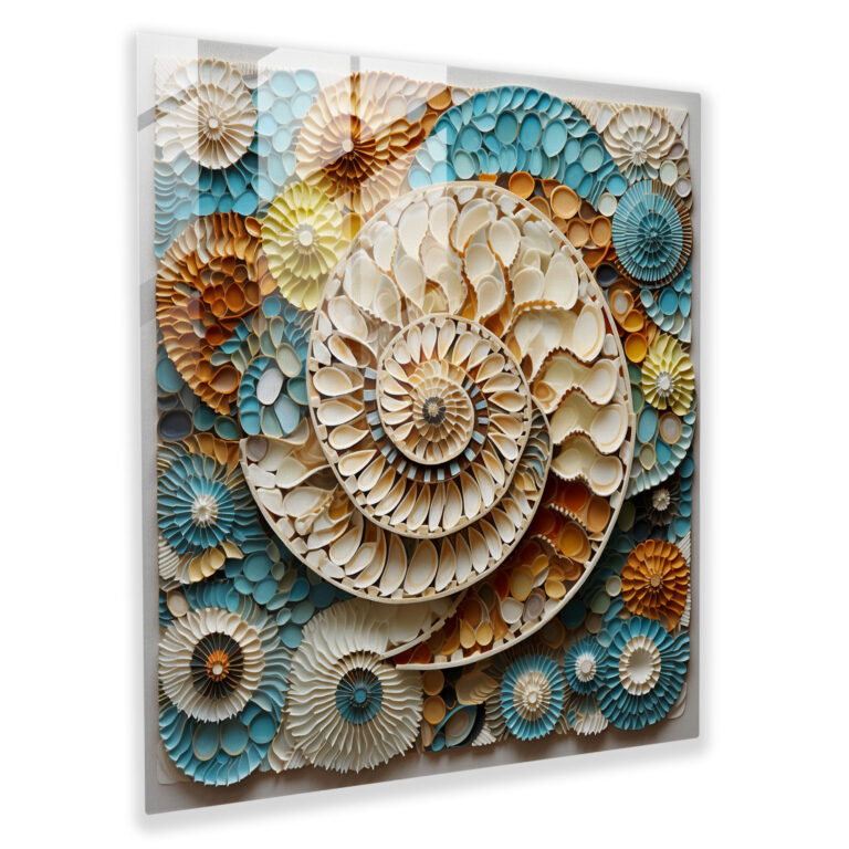 Seascape Glass Print - Geometric Seashell Mosaic - Seascape, Mosaic Artwork, Geometric, Modern Art