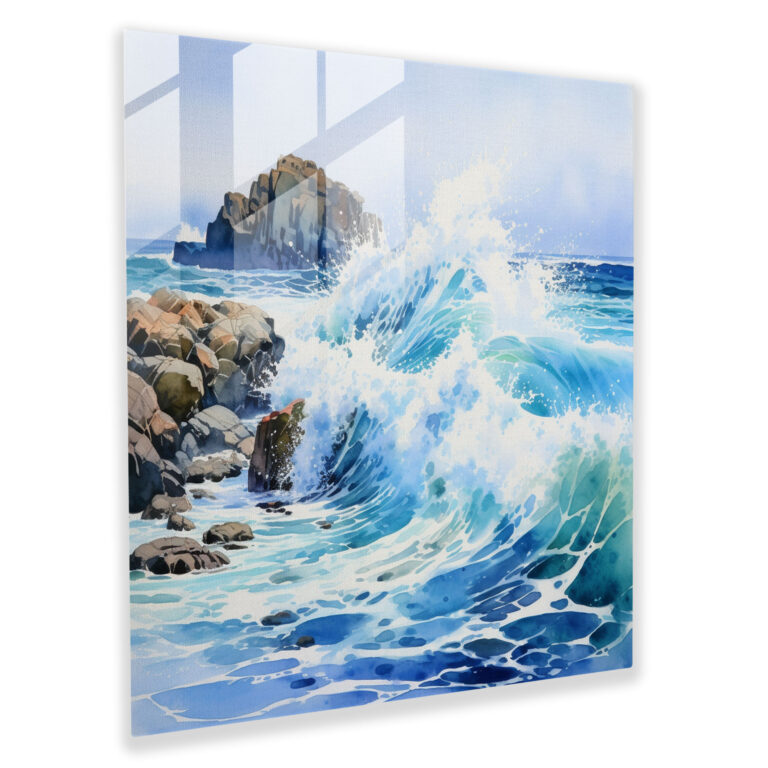 Breathtaking Seascape Glass Print - Seascape, Crashing Waves, Watercolor, Modern Art