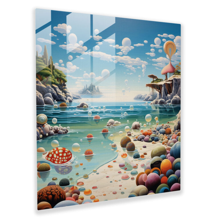 Whimsical Seascape Glass Print - Seascape, Glass Wall Art, Floating Objects, Surrealist