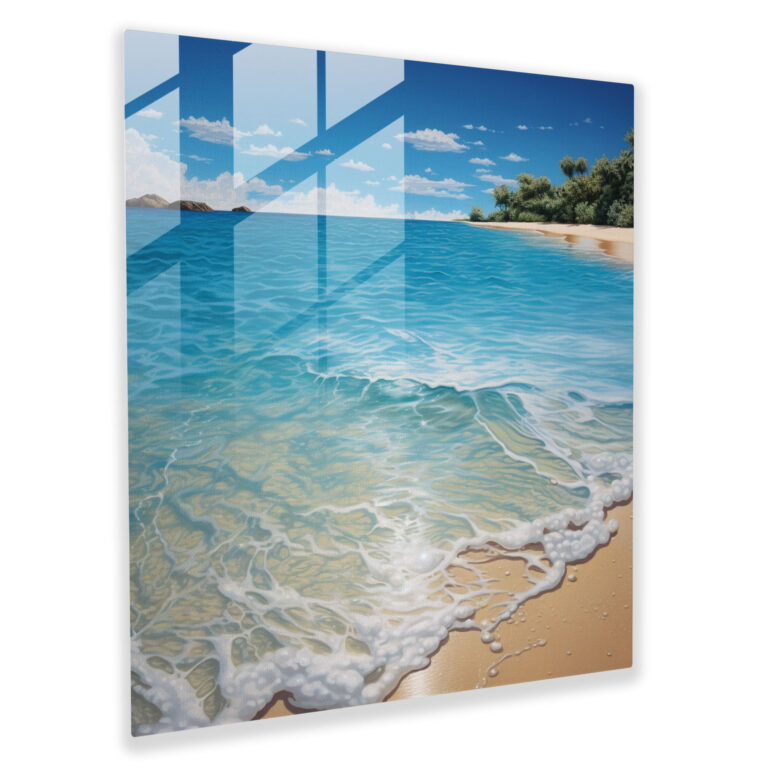 Lifelike Seascape Glass Print - Seascape, Coastal Paradise, Glass Art, Golden Sand