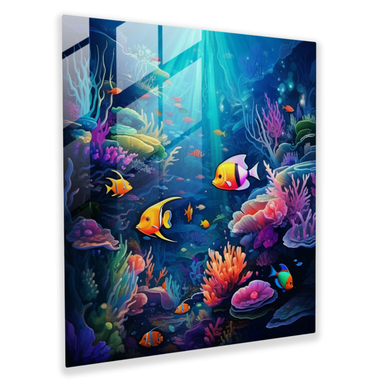 Seascape Glass Print - Enchanting Underwater - Seascape, Glass Wall Art, Digital Art Illustration, Modern Art