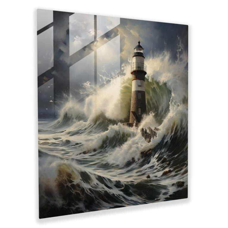 Seascape Glass Print - Majestic Lighthouse - Seascape, Glass Art, Seascape, Realistic Oil Painting
