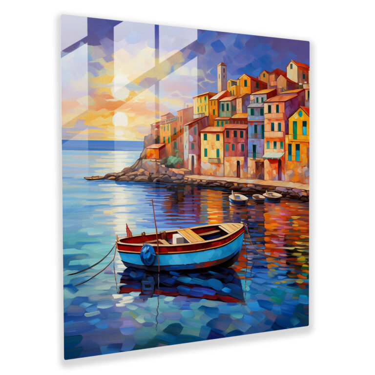 Seascape Glass Print - Impressionist Painting Of Serene Coastal Village - Seascape, Wall Decoration, Coastal Village, Glass Art