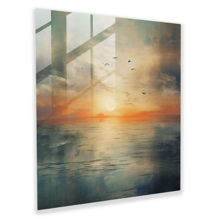 Seascape Glass Print - Contemporary Mixed Media Artwork - Seascape, Serene Seascape, Glass Print, Glass Wall Art