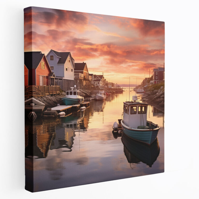 Coastal Village Sunrise Canvas Print - Seascape, Canvas Wall Art, Peaceful Photography, Canvas