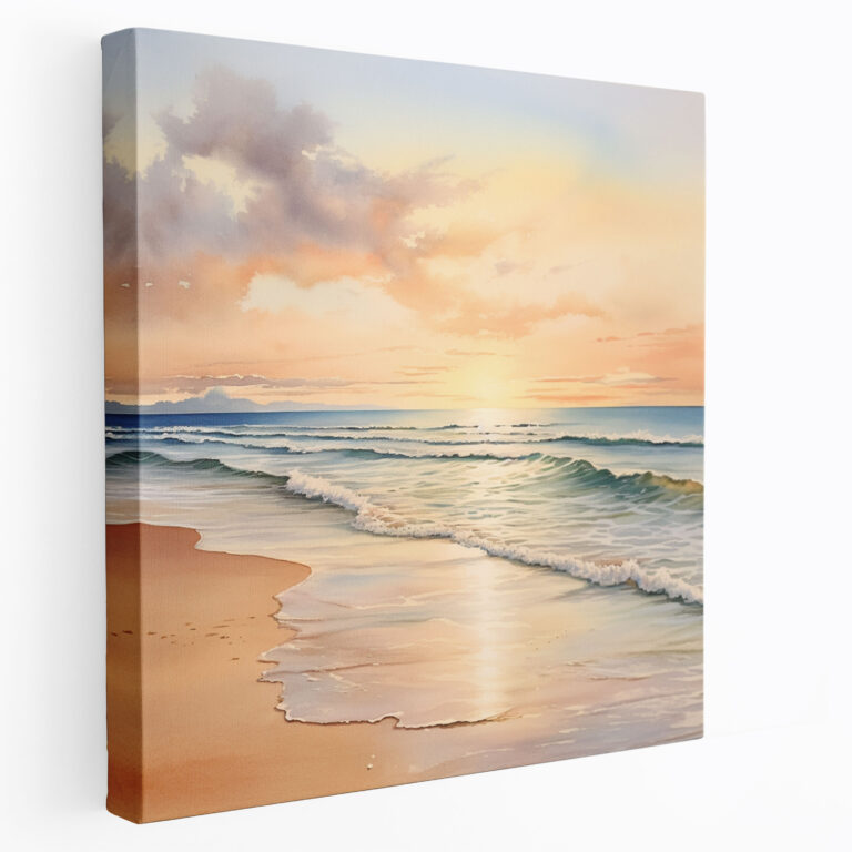 Seascape Wall Art - Watercolor Sunset Beach - Seascape, Canvas Wall Art, Seascape Home Decoration, Home Decoration