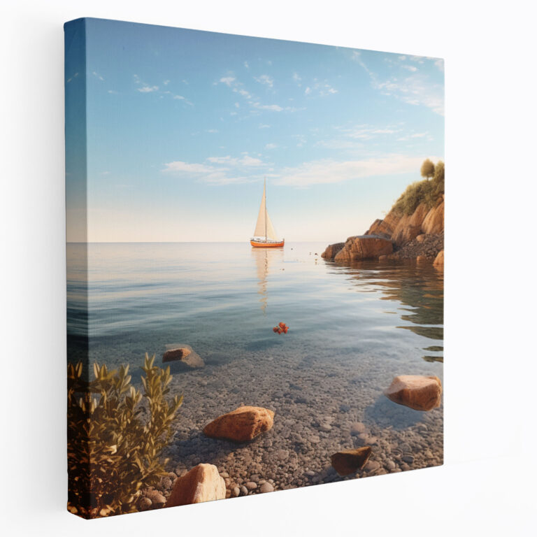 Seascape Wall Decoration - Photorealistic Bay & Sailboat - Seascape, Home Decoration, Canvas Print, Seascape Wall Decoration