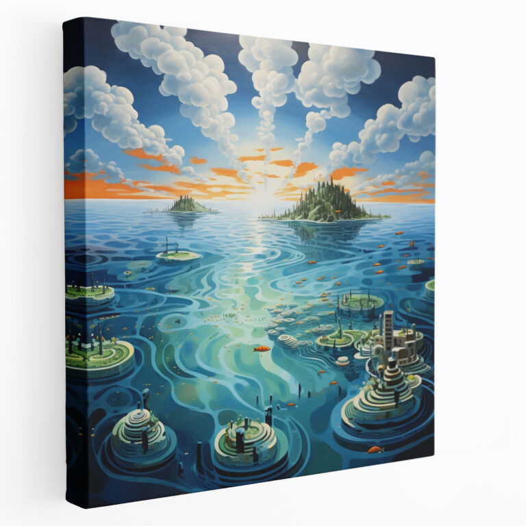 Seascape Canvas Print - Surreal Fish & Floating Islands - Seascape, Seascape Canvas Print, Canvas Print, Home Decoration