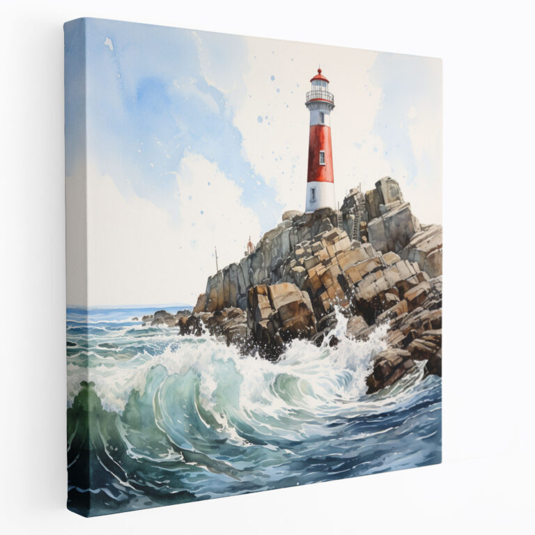 Seascape Wall Art - Realistic Lighthouse On Rocky Shore - Seascape, Detailed Brushwork, Home Decoration, Canvas