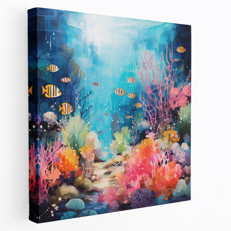 Seascape Canvas Print - Dreamy Underwater Coral Reef - Seascape, Coral Reefs, Wall Decoration, Mixed Media Artwork
