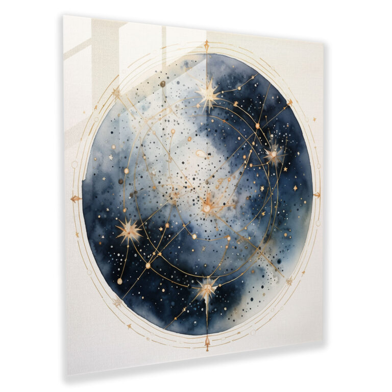 Stellar Constellations Glass Print - Star Map, Serene Atmosphere, Glass Wall Art, Watercolor Painting