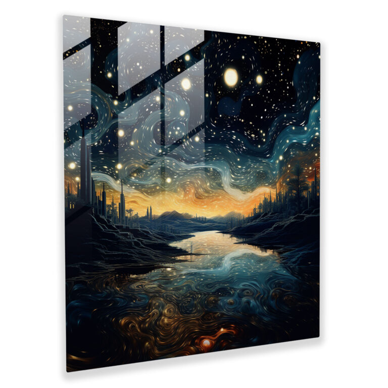 Starry Night Map Glass Print - Star Map, Starry Night Sky, Modern Art, Surreal Digital Artwork