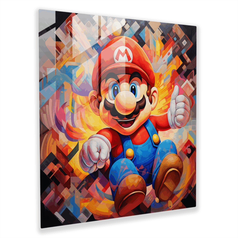 Intriguing Glass Print - Cubist Super Mario's Mushroom Kingdom Glass Wall Art
