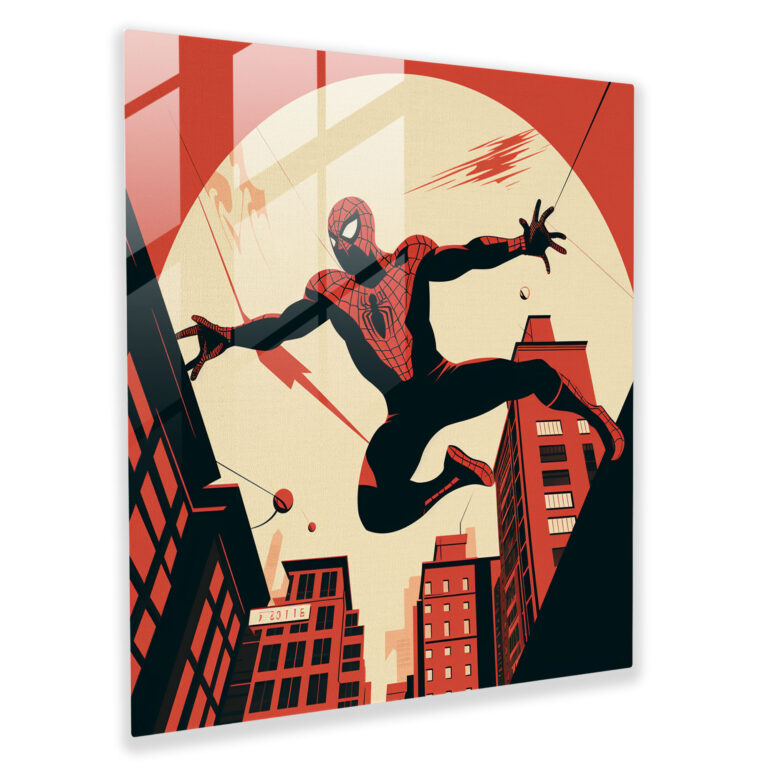 Spider-Man Minimalist Glass Print - Spider Man, Modern Art, Monochrome Color Palette, Glass Wall Art