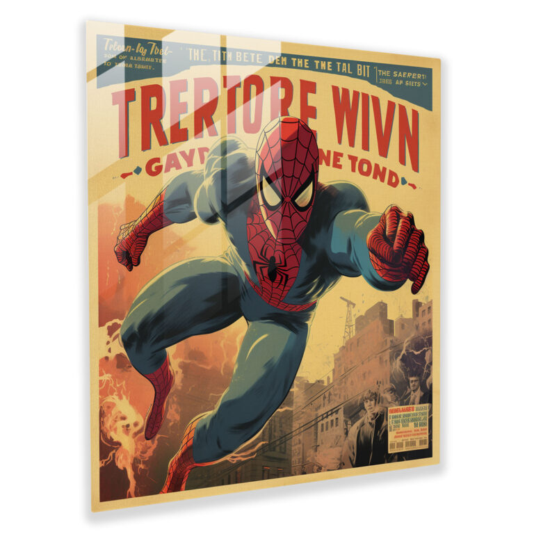 Spider-Man Retro Comic Book Glass Print - Spider Man, Glass Print, Bold Typography, Glass Art