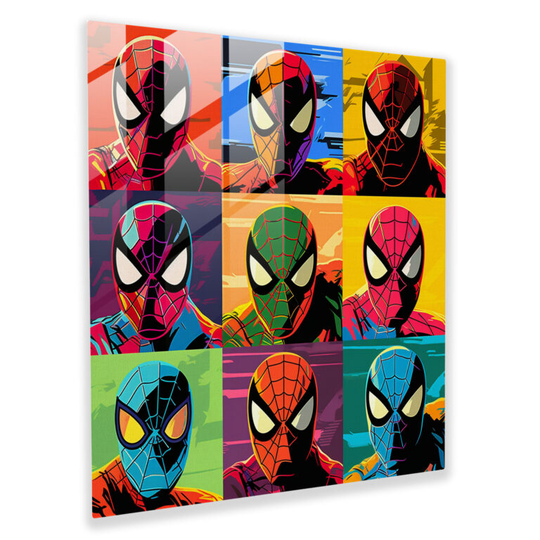 Pop Art Spider Man Glass Print - Spider Man, Colorful, Home Decoration, Glass Wall Art