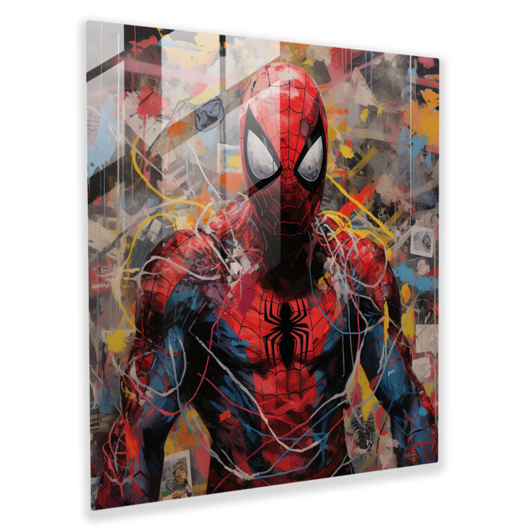 Contemporary Spider Man Glass Print - Spider Man, Modern Art, Glass Print, Mixed Media