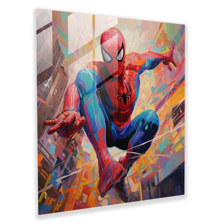Spider-Man Swing Glass Print - Spider Man, Modern Art, Glass Print, Wall Decoration
