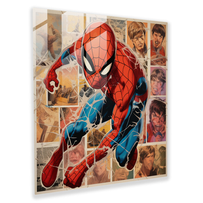 Spider-Man Comic Collage Glass Print - Spider Man, Spider-Man, Glass Print, Home Decoration