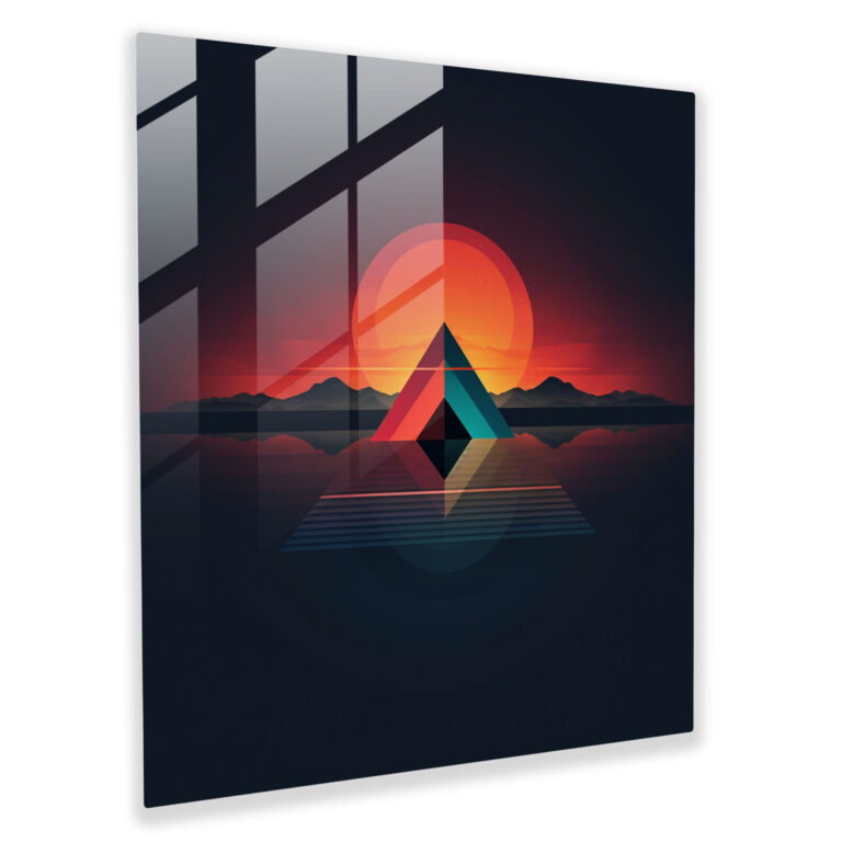 Geometric Sunrise Glass Print - Sunrise, Colorful Triangles, Minimalistic Design, Wall Decoration