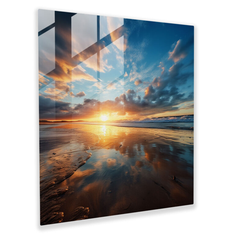 Beach Sunrise Glass Print - Sunrise, Beach, Wall Decoration, Modern Art