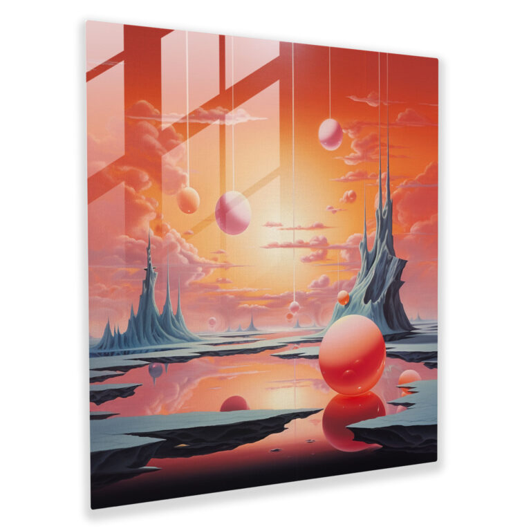 Dreamlike Sunrise Glass Print - Sunrise, Floating Objects, Wall Decoration, Modern Art