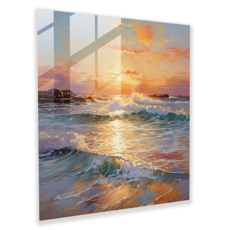 Coastal Serenity Glass Print - Sunrise, Glass Print, Wall Decoration, Coastal Scene