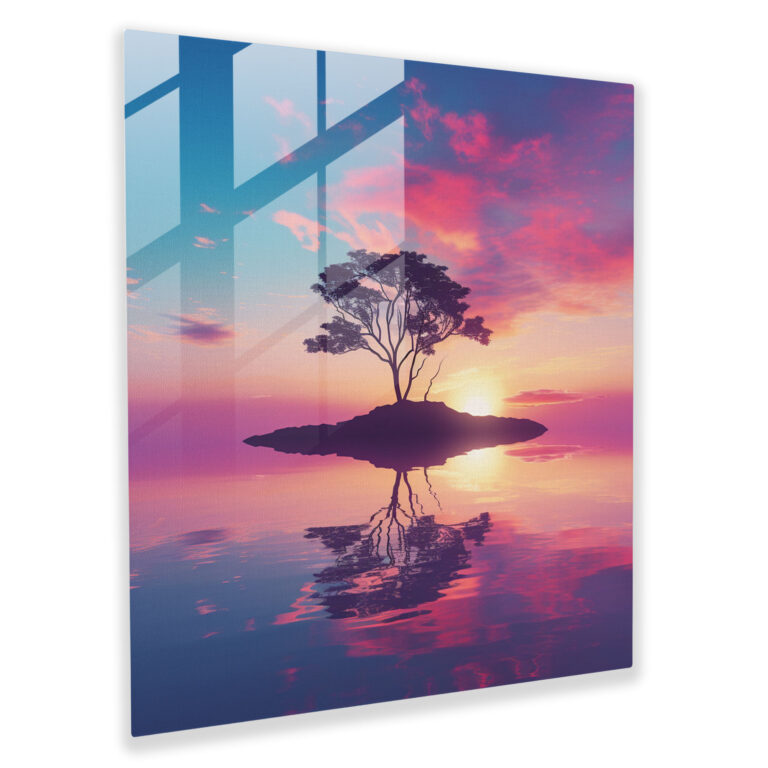 Solitary Tree Sunrise Glass Print - Sunrise, New Beginnings, Glass Wall Art, Home Decoration