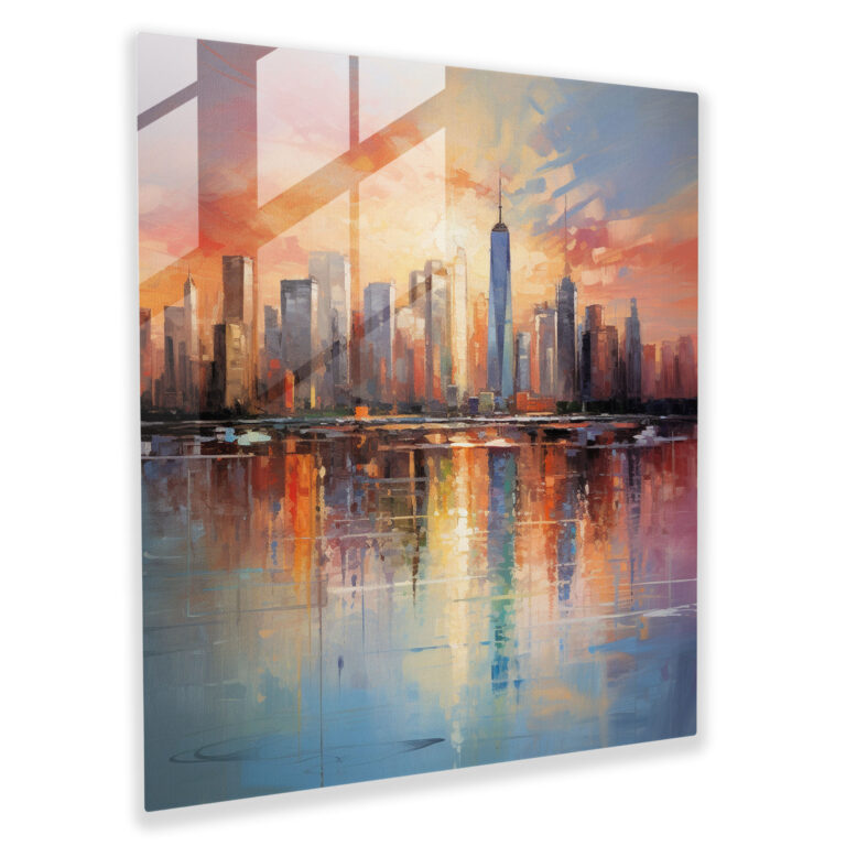 Vibrant City Sunrise Glass Print - Sunrise, Glass Art, Home Decoration, Reflections