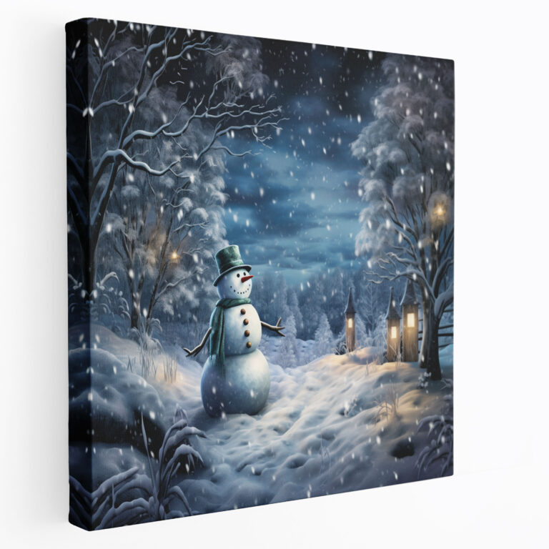 Snowman Moonlight Canvas Print - Snowman, Wall Decoration, Home Decoration, Canvas Wall Art