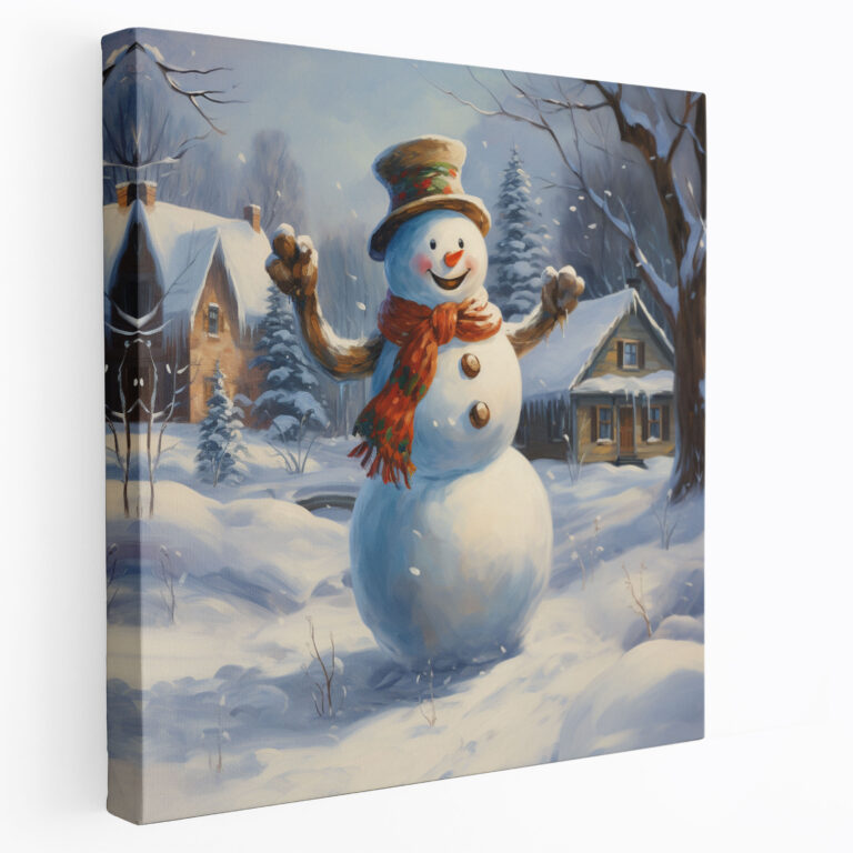 Welcoming Snowman Canvas Print - Snowman, Beauty Of Winter, Snowman, Cheerful