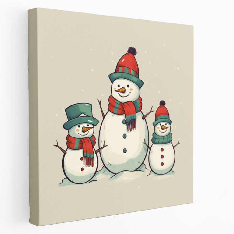 Snowman Family Canvas Print Wall Art - Snowman, Canvas, Winter Lovers, Canvas Print