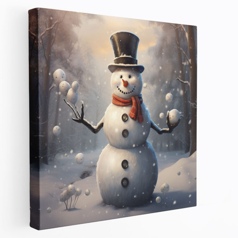 Juggling Snowman Canvas Print Wall Decoration - Snowman, Whimsical, Snowman, Home Decoration