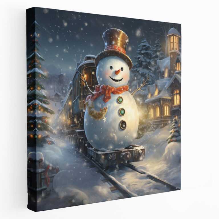 Mischievous Snowman Canvas Print Wall Decoration - Snowman, Whimsy, Winter Lovers, Wall Decoration