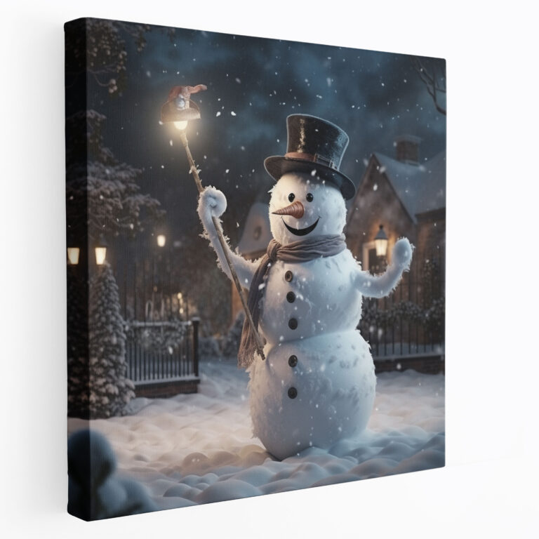 Joyful Snowman Canvas Print Wall Art - Snowman, Winter Lovers, Joy, Canvas