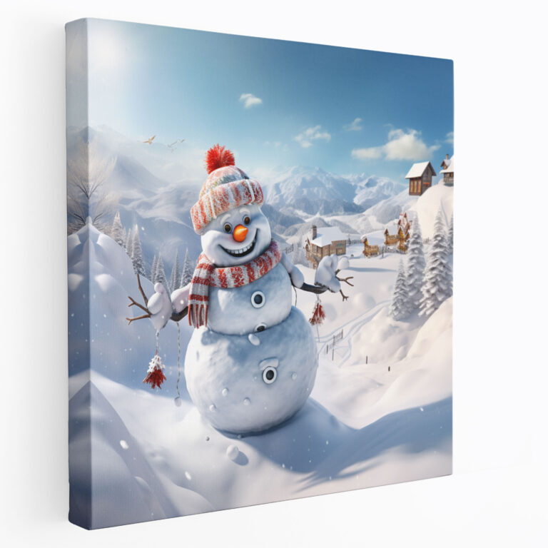 Snowman Skiing Canvas Print - Snowman, Winter Decor, Snowman Art, Wall Decoration
