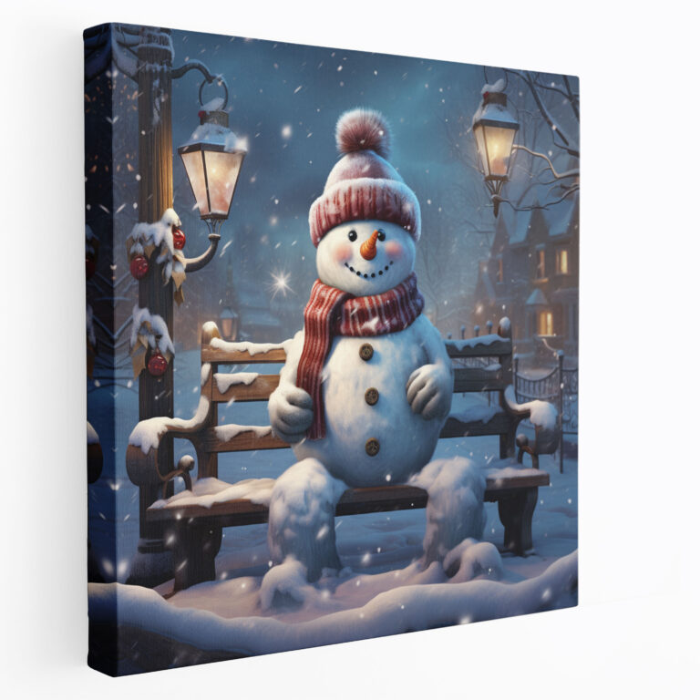 Cozy Snowman Canvas Print - Snowman, Winter Decor, Wall Decoration, Cozy Snowman Canvas Print