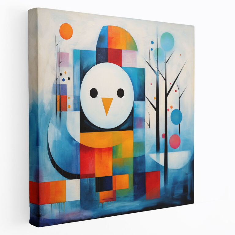 Snowman Canvas Print - Snowman, Modern Abstract Painting, Geometric Shapes, Canvas