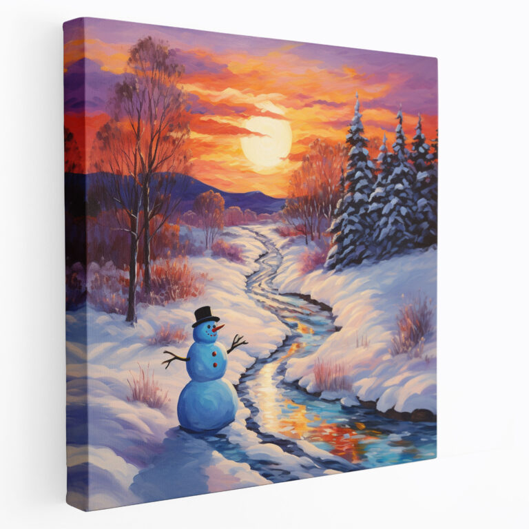 Snowman Wall Decoration - Snowman, Colorful Sunset, Canvas Wall Art, Wall Art