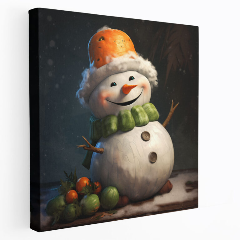 Cheerful Snowman Canvas Print - Snowman, Playful Expression, Carrot Nose, Home Decoration