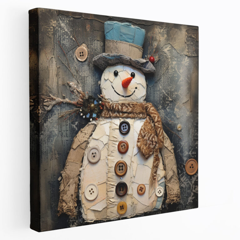 Fabric Snowman Wall Art - Snowman, Mixed Media Artwork, Snowman, Home Decoration