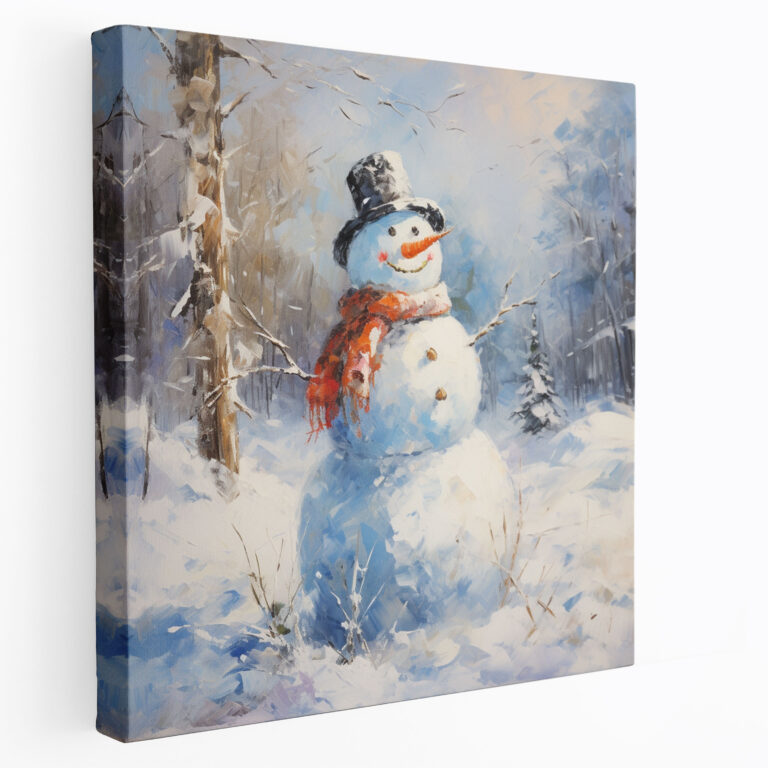 Snowman Impression Canvas Print - Snowman, Canvas Wall Art, Soft Brushstrokes, Snowman