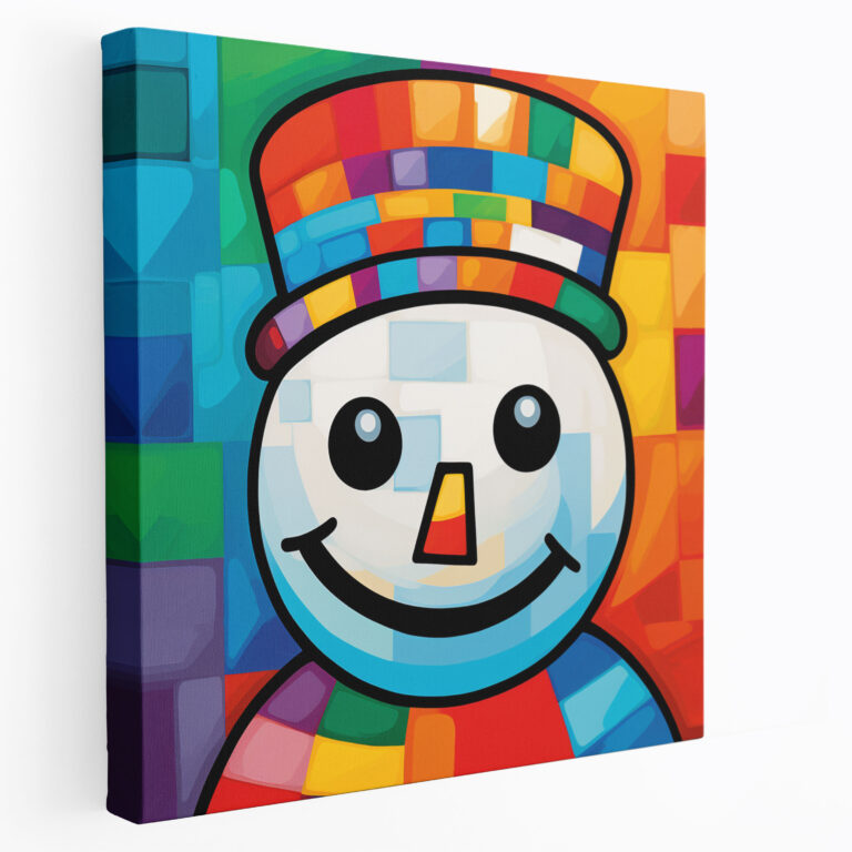 Snowman Pop Art Canvas Print - Snowman, Canvas, Colorful Background, Home Decoration