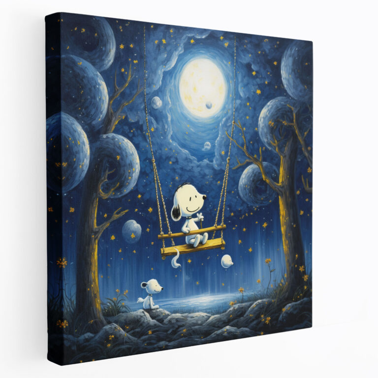 Snoopy Dreamy Canvas Print - Snoopy, Snoopy Wall Decoration, Snoopy Wall Art, Starry Night Sky
