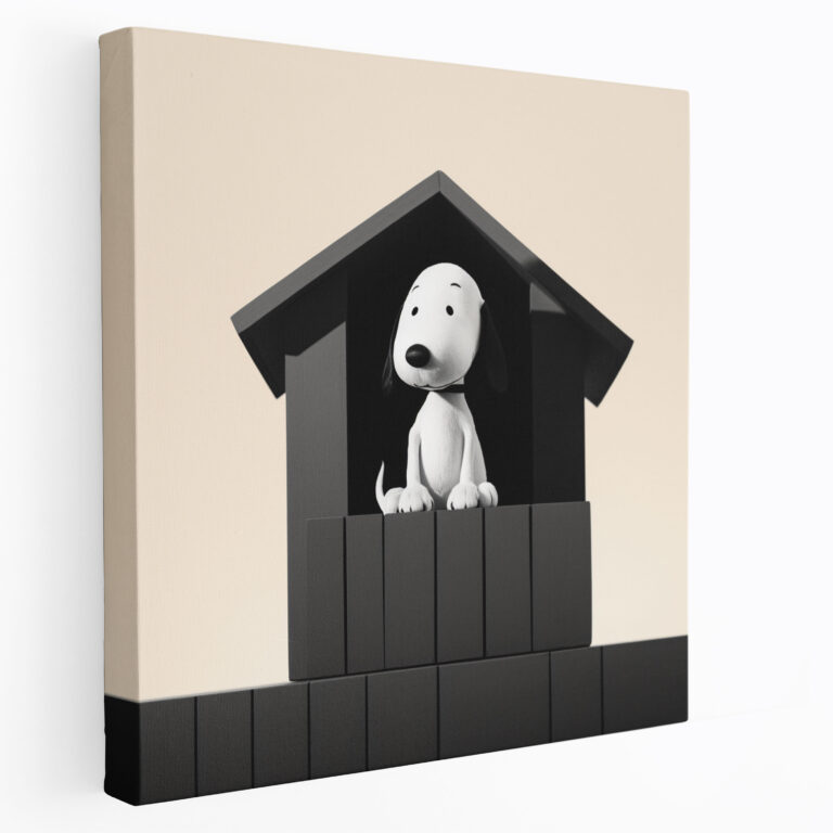 Minimalist Snoopy Wall Art - Black And White Canvas Print - Snoopy, Wall Art, Clean Aesthetic, Black And White Illustration