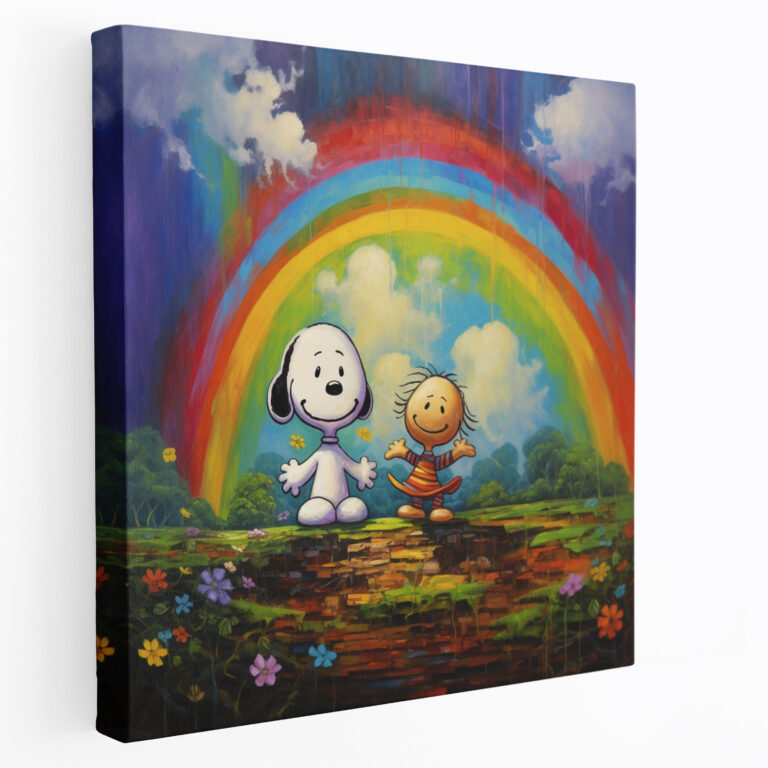 Snoopy Canvas Print - Whimsical Oil Painting Wall Art - Snoopy, Snoopy And Charlie Brown, Rainbow, Canvas